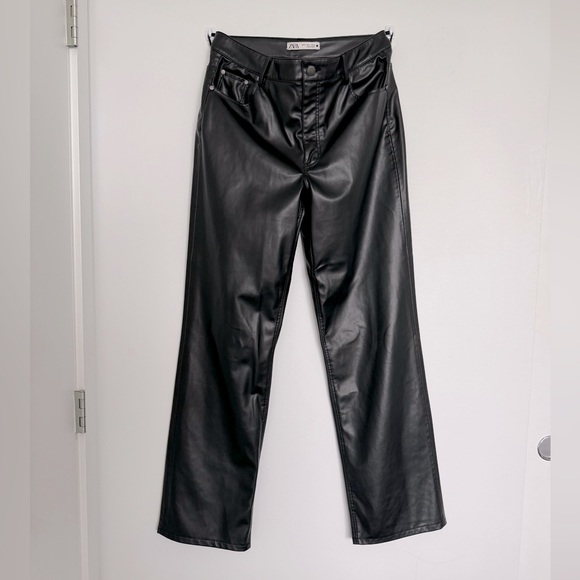Zara faux leather wide leg black pants / EU 42 USA 10 MEX32 - Picture 1 of 2